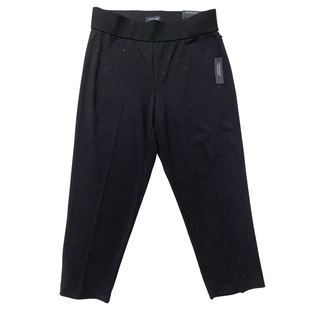 Jones New York Womens Black on Black Rhinestone Pull on Stretch Pants Size 2X